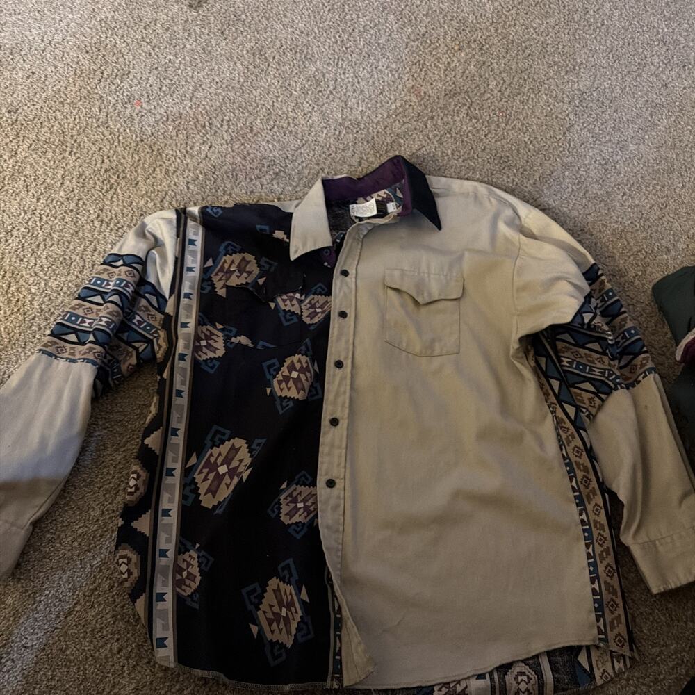 Vintage Panhandle Aztec Wraparound Pear Snap Button Up Western mens M Western